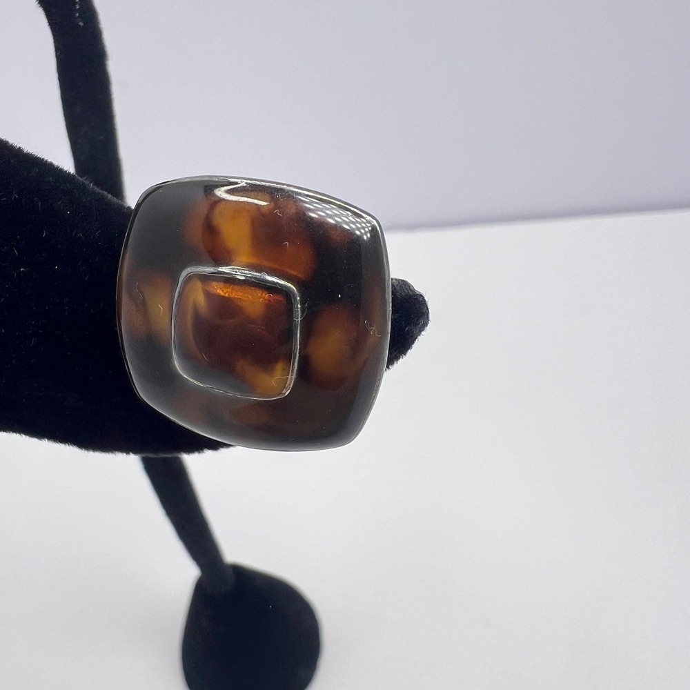 Vintage Tortoise Shell Clip On Earrings 80s Shoe Clips Square Retro Mod Chic MCM - Picture 4 of 10